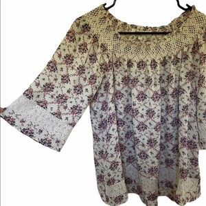 Black Rainn Cream Floral print Peasant top